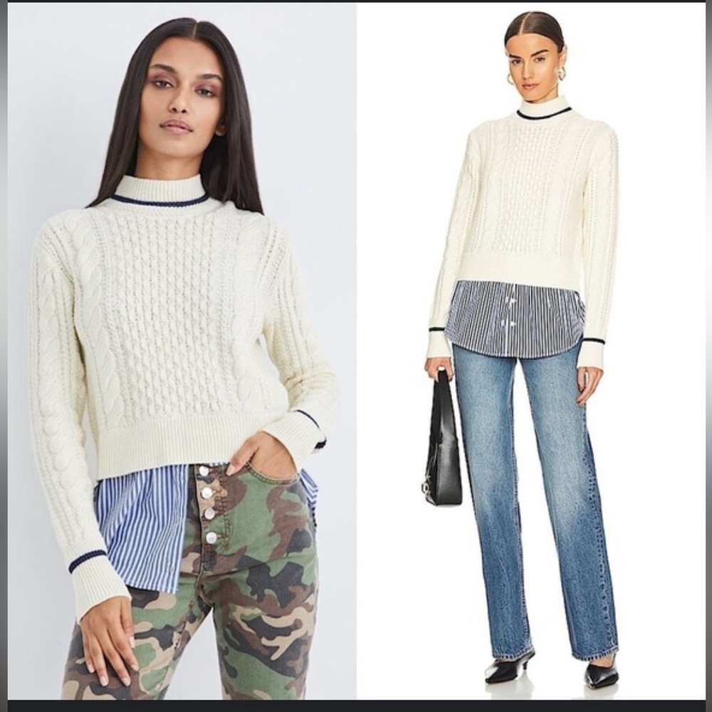 Veronica Beard Fritz Mixed Media Sweater in Ivory - Size XS